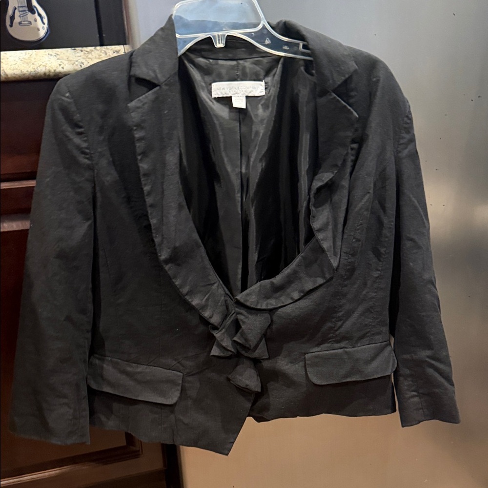New York & Company Black Ruffle-Front Blazer Jacket
